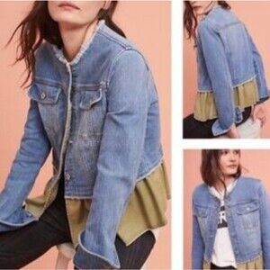 Pilcro & the Letterpress Anthropologie Frayed Crop Peplum Denim Jean Jacket